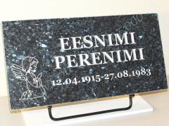 Hauaplaat [0125-29] 50x25x3cm, sinine pärl graniit, pilt-75, kiri-59(est/rus), hõbedavärv, metallalus